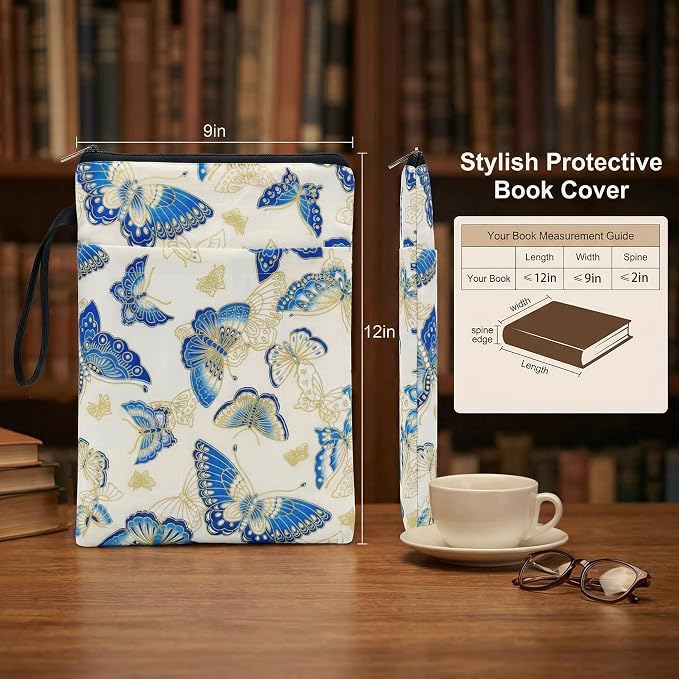 Book Sleeve for Paperbacks – Padded Book Cover with Zipper, Dust-Proof Protector Sleeve, Fabric Books Pouch Fit for Books Notebook Journal, Maximum 8x11inch