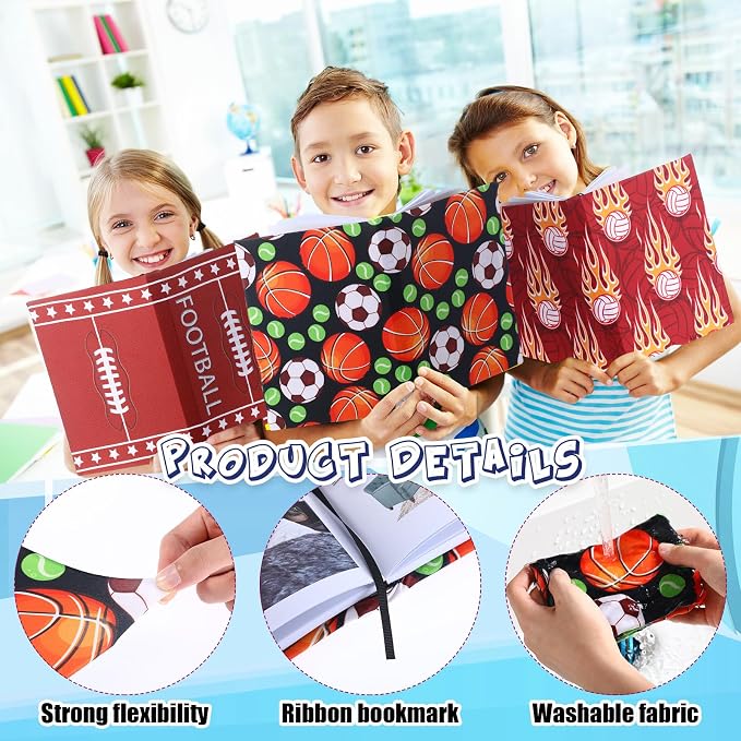Fuyoooo 6 Pcs Stretchable Book Covers up to 9 x 11 Inches Nylon Fabric Jumbo Book Sleeves Washable Durable Reusable Cover Protector for Hardcover Textbooks Notebook(Ball Pattern)