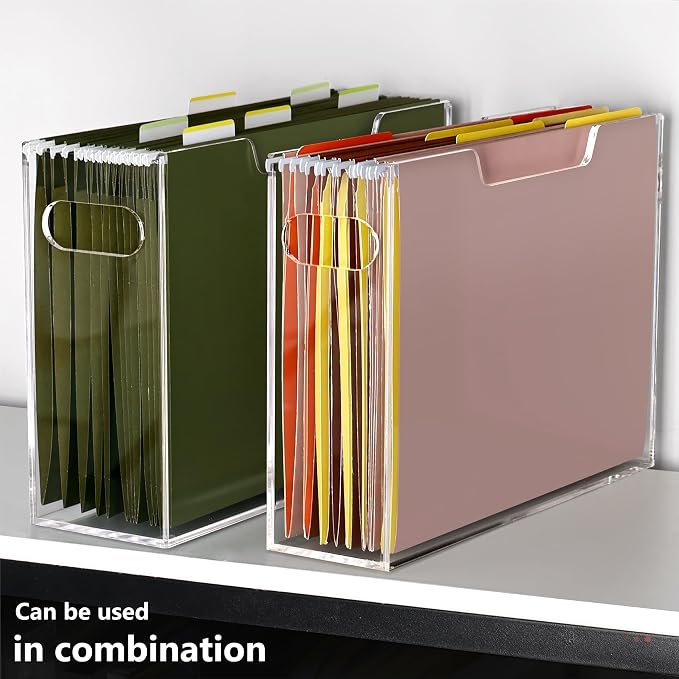 DINGHUO Acrylic Hanging File Organizer Box, Letter Size File Folder Organizer with Handles, Clear Portable File Holder for Desk Home Office School - 1 Pack