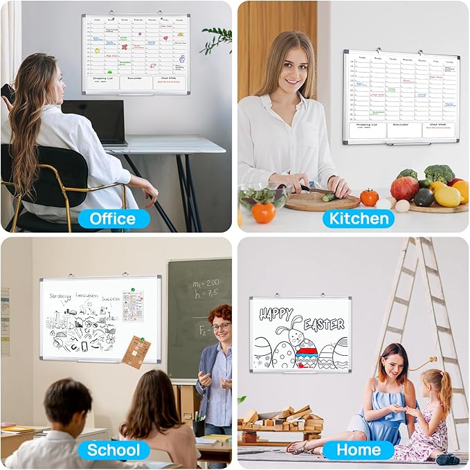 ONAVIA Weekly Calendar Dry Erase Board for Wall, Hanging 36"×24" Double-Sided Magnetic Whiteboard with Hourly Slots, for Planning, Memo, to Do List, Home, Office, Work