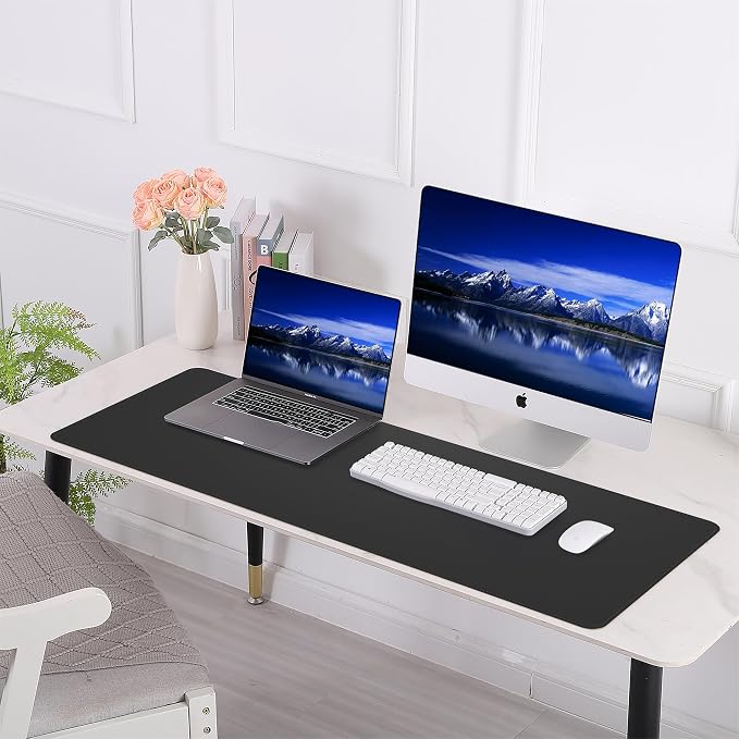 AFIING Desk Mat 35.4" x 17", Cork & PU Leather Desk Pad, Black | Large Mouse Pad, Waterproof Desk Protector, Office Desk Mat & Laptop Blotter