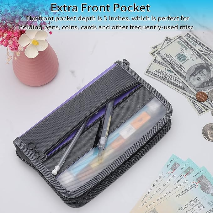 NAFY Small Accordion File Organizer,A6 Size 13 Pockets Coupon Receipt Holder Organizer wallet with Zipper,8X5.3 Inches Portable Accordion Expanding Folders Wallet for Coupon,Receipt,Bills,Cash(Purple)