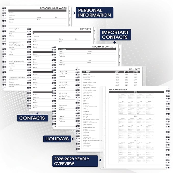 2026-2030 Monthly Planner/Calendar - Jan 2026 - Dec 2030, 5 Year Planner with Tabs & Celebrity Quotes, 9" x 11", 60 Monthly Calendar 2026-2030, Two-Side Pocket, Suitable for Long-Term Planning - Blue