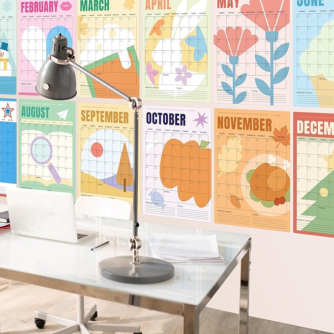 Ospelelf Undated Dry Erase Wall Calendar 12 Month, 12" x 17" Laminated Calendar Monthly Office Calendar 2026, 12 Sheets