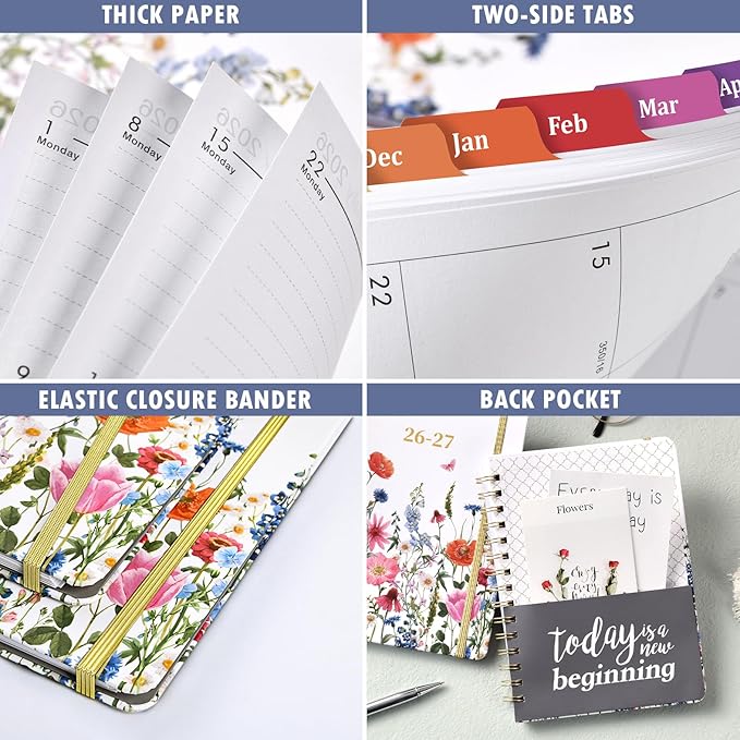 Planner 2026-2027 - Jul. 2026 - Jun. 2027, Academic Planner 2026-2027, 26-27 Planners Weekly and Monthly with Colorful Tabs, 6.3" x 8.4", Hardcover with Back Pocket + Thick Paper + Twin-Wire Binding - Flowers