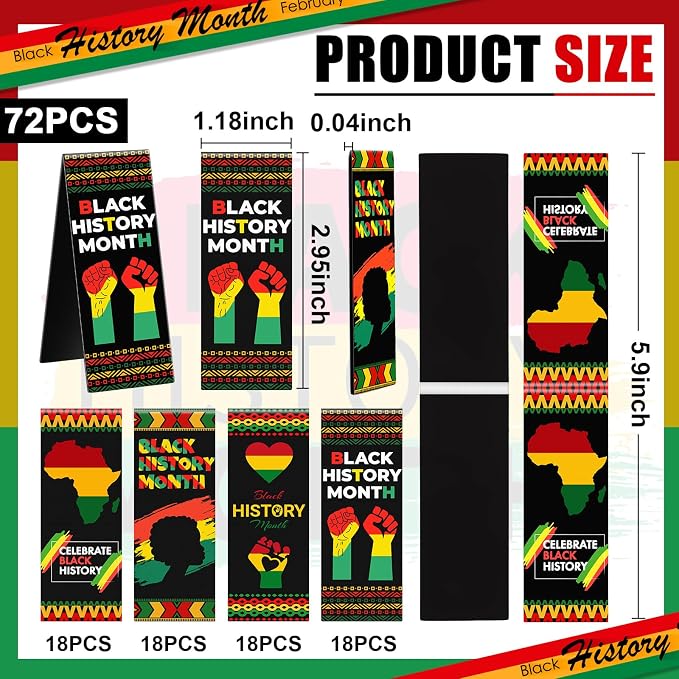 ReliThick 72 Pcs Magnetic Juneteenth Bookmarks 2.95 inch Magnetic Black History Page Markers Page Clips Juneteenth Black History Month Party Decorations Africa American Celebration Gifts