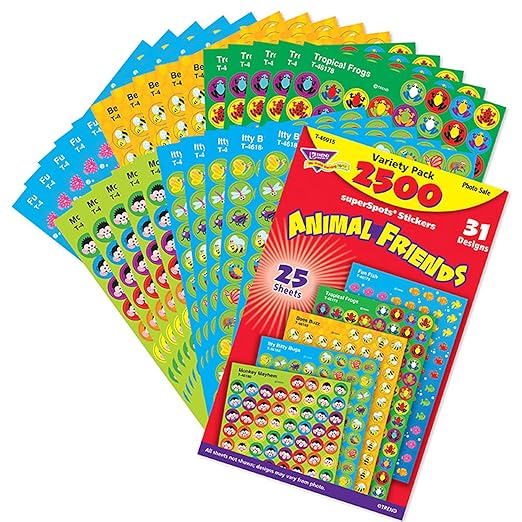 Animal Friends superSpots Stickers Variety Pack from TREND Enterprises, Inc. 2500 ct; 7/16" Incentive Chart Size