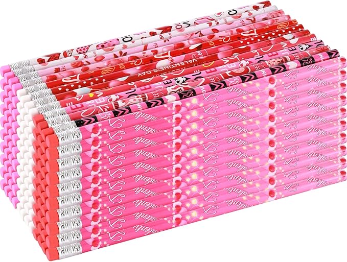 120 Pcs Valentine Pencils Bulk with Erasers, 12 Unique Heart Themed Design for Valentine Goodies Prize Gift Favor Party Supplies