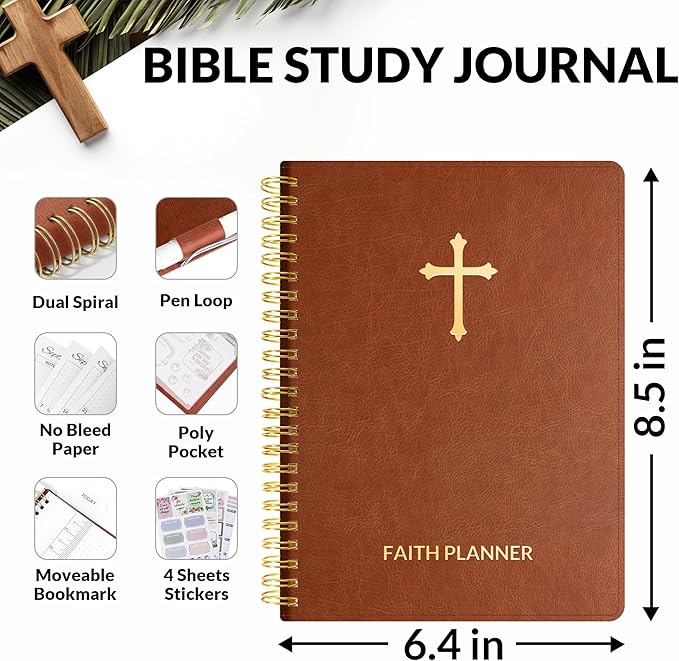 2026 Christian Planner - 12 Month Bible Journal and Prayer Planner A5 Spiral Bound, Monthly & Weekly Christian Organizer Gifts for Women Men (Brown)