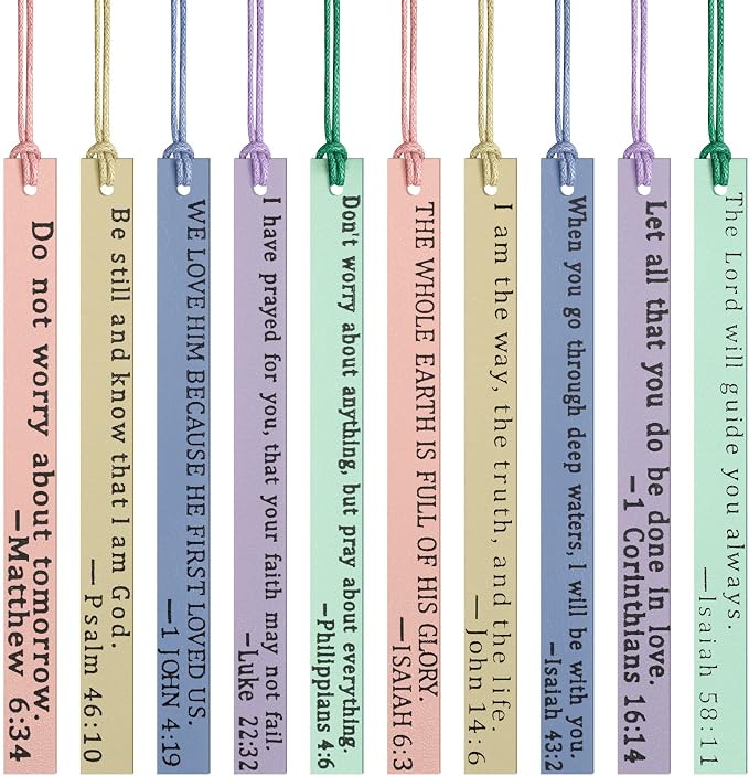 Laumoi 10 Pcs Christian Leather Bookmarks, Handmade Bible Verses Scripture Bookmarks for Women & Men, Religious Christian Gifts for Book Lovers, Church & Book Club Supplies(Elegant, Macaron Color)