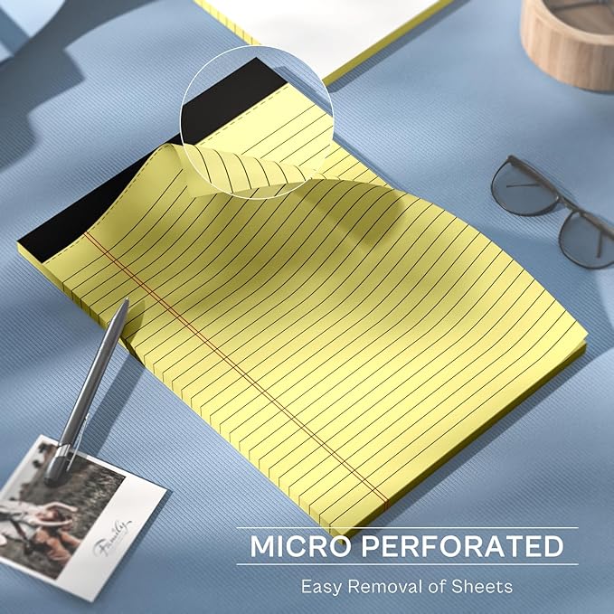 8 Pack Yellow Legal Pads 8.5x11 Yellow Notepads 30 Sheets Perforated Yellow Paper Pads Wide Ruled Yellow Note pad 70GSM Premium Thick Paper Double-Sided Printing Writing Tablets for Students, Office