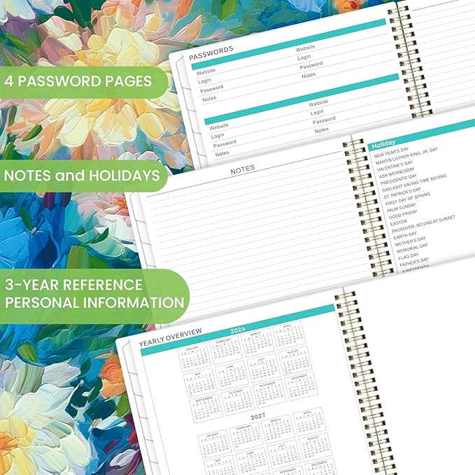 Monthly Planner 2026-2027 - 9" x 11" Large 18 Monthly Planner 2026-2027 (Jul. 2026 - Dec. 2027), 26-27 Monthly Calendar Planner with Twin-wire Binding + Tabs + Back Pocket - Floral