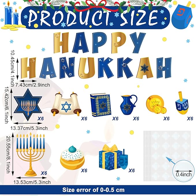 68 Pcs Hanukkah Classroom Bulletin Border Decoration Happy Hanukkah Cutouts Star Menorah Dreidel Bible Scroll Gold Cutouts for School Chalkboard Kwanzaa Party Wall