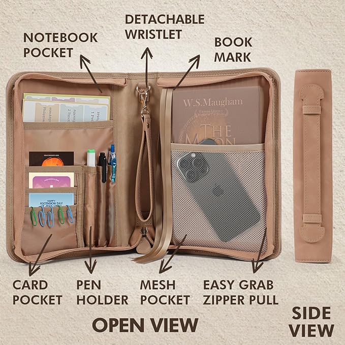 Bible Cover Case, Premium, Leather Carrying Case with Handle&Zippered Pocket for Standard Size and Bible Accessories, Large Bible Bag, Ideal Gift for Women Men Lady Girls