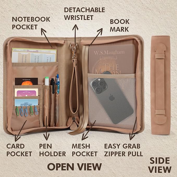 Bible Cover Case, Portable, Leather Carrying Case with Handle&Zippered Pocket for Standard Size and Bible Accessories, Small Bible Bag, Ideal Gift for Women Men Lady Girls
