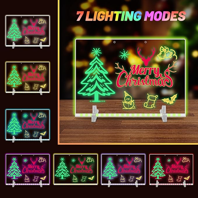 20 Inch, 19 Highlighter,Led Note Board with Colors for Kids,4Modes&7Colors Lumiboard Led Drawing Board for Kids,Light Up Sign,Acrylic Dry Erase Board with Stand,Adapter,Hanging Chain,Spray Bottle