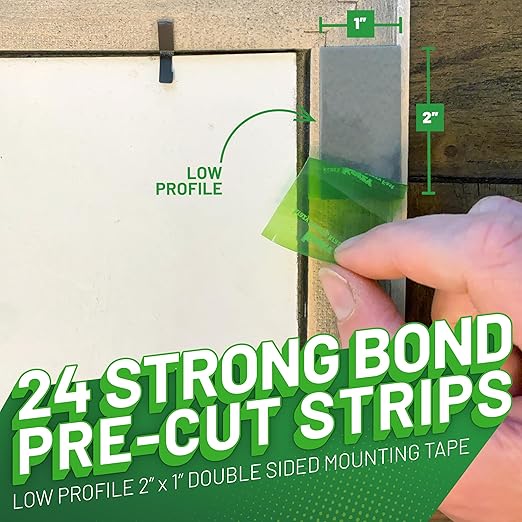 Krazy Tape Strong Bond Heavy Duty Double Sided Mounting Tape, 1"x2", Pack of 24 Pre-Cut Pieces, Grey, Easy Lift Adhesive Strips for Glass, Leather, Metal, Drywall & Wood Surfaces, Indoor, Outdoor Use