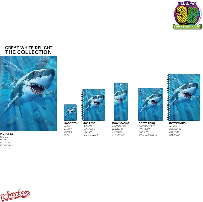 3D LiveLife Bookmark - Great White Delight from Deluxebase. Cute Lenticular Shark Page Marker. Animal Themed Accessories for Book Lovers. Small Gifts for Men, Women, Writers and Teachers.