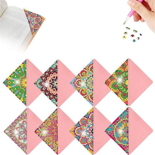 8PCS Diamond Art Bookmarks for Adults DIY Corner Mandala Diamond Painting Bookmarks for Book Lovers Beginners DIY Crafts, Christmas New Year Graduation Birthday Gift