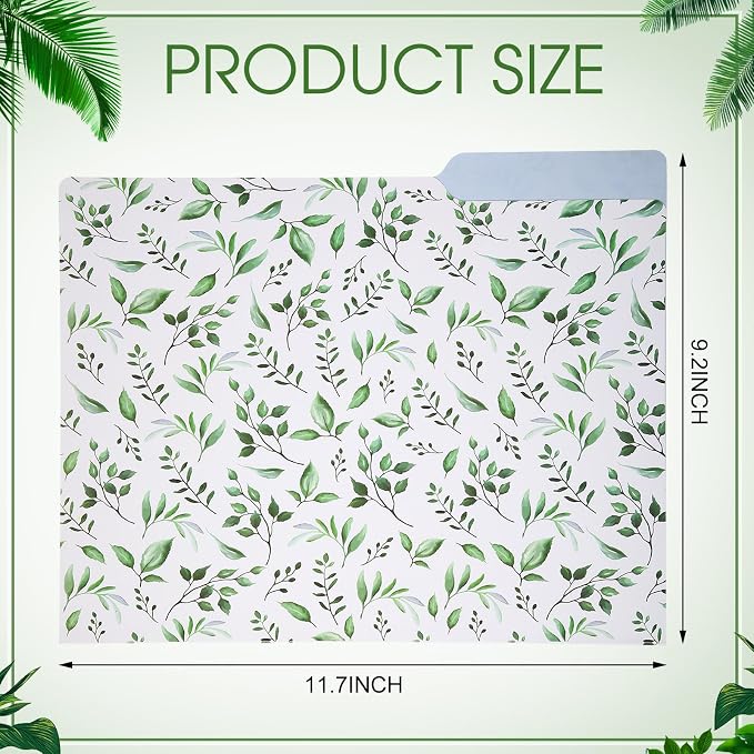 Estune 30 Pcs Decorative File Folders Letter Size Colored Manilla File Folders with 1/3-cut Tabs 11.69 x 9.25 Inches Graphic Laurel Leaf Office Supplies Organizers(Leaf)
