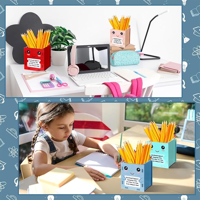 Sherr 6 Pcs Dumpster Fire Pencil Holder Wooden Pencil Dispenser for Classroom Teacher Appreciation Gift Bulk Back to School Dispenser Storage Organizer for Classroom Office Desk