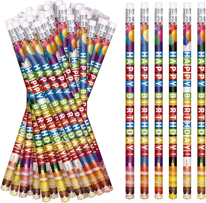 Birthday Pencils for Students Happy Birthday Pencil Bulk Colorful Wood Pencils Teacher Classroom Birthday Gifts Party Supplies (48)