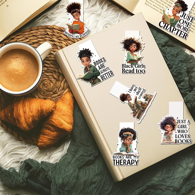 Black Girl Reading Bookmark - 12 PCs African American Women Magnetic Book Mark Inspirational Bulk Aesthetic Magnets Page Markers for Bookish Lovers Students Teachers School Birthday Gift