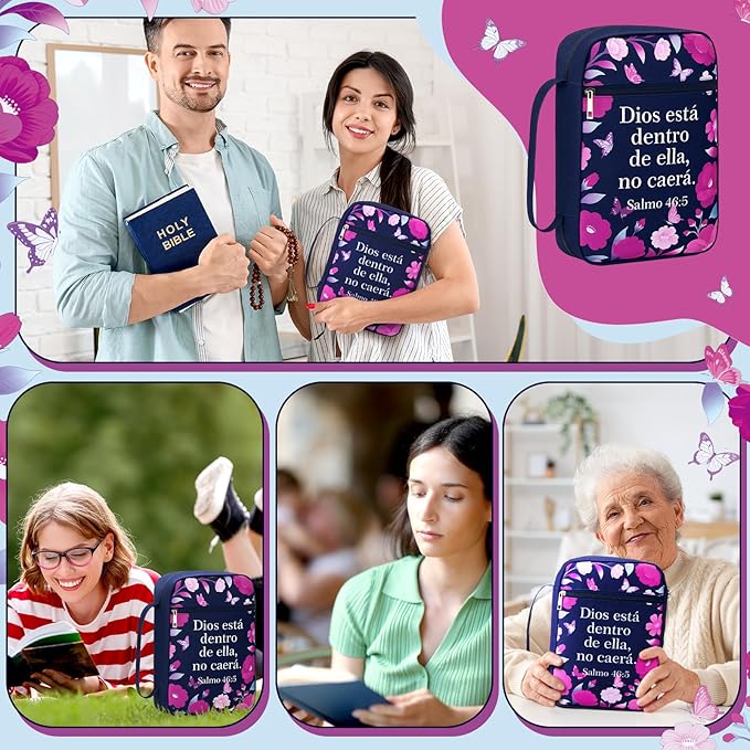 Fullhawl Spanish Bible Cover Case for Women Men Forros para Biblias Bible Carrying Bag with Handle Scripture Bookmark for Communion Baptism Gifts Church Study Supplies Accessories(Floral)
