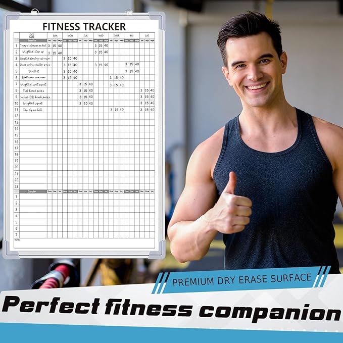 Lincia 24 x 36 Inch Fitness Tracker Whiteboard Workout Calendar for Home Gym Dry Erase Planner Hanging Removable to-Do List for Wall Whiteboard with Aluminum Frame for Gym Fitness Program(Style B)