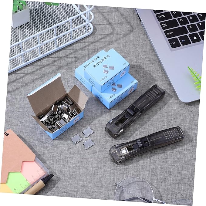 Generic Reusable Portable Desk Stapler with 2 Black Staplers and 200pcs Refill Clips for Office File Binding and Document Organization