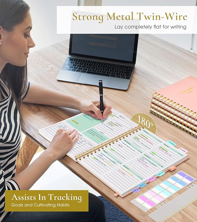 Undated Weekly and Monthly Planner, B5 Large Weekly To Do List Notebook with Goal & Habit Tracker Organizer, Hardcover Spiral Bound Blank Monthly Planners for Work School Home 7.4" x 9.64" Pink