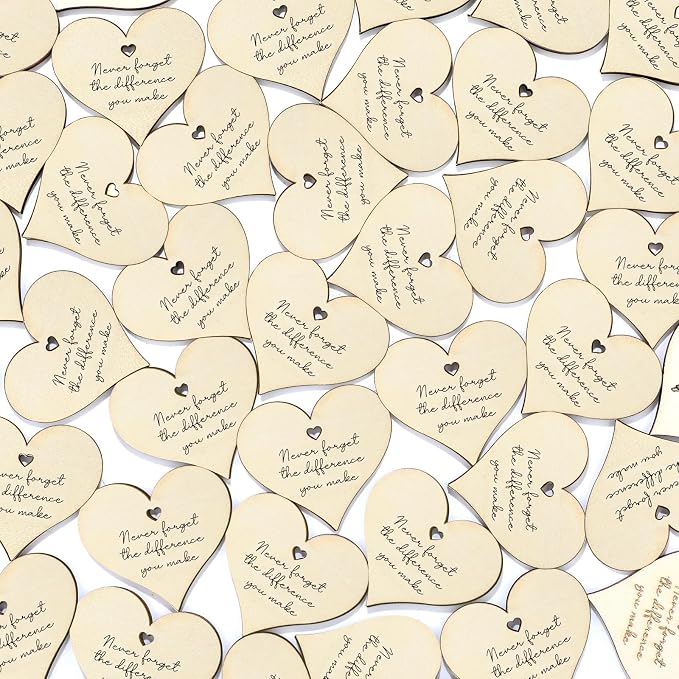 48 Pcs Employee Appreciation Tokens Gifts Bulk Never Forget the Difference You Make Wooden Bookmarks Thank You Tokens Keepsake Craft for Staff Teacher Xmas Party Favors(Heart)