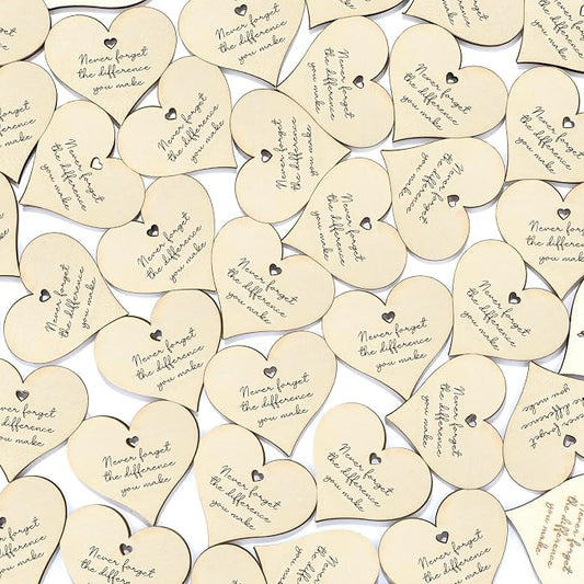 48 Pcs Employee Appreciation Tokens Gifts Bulk Never Forget the Difference You Make Wooden Bookmarks Thank You Tokens Keepsake Craft for Staff Teacher Xmas Party Favors(Heart)