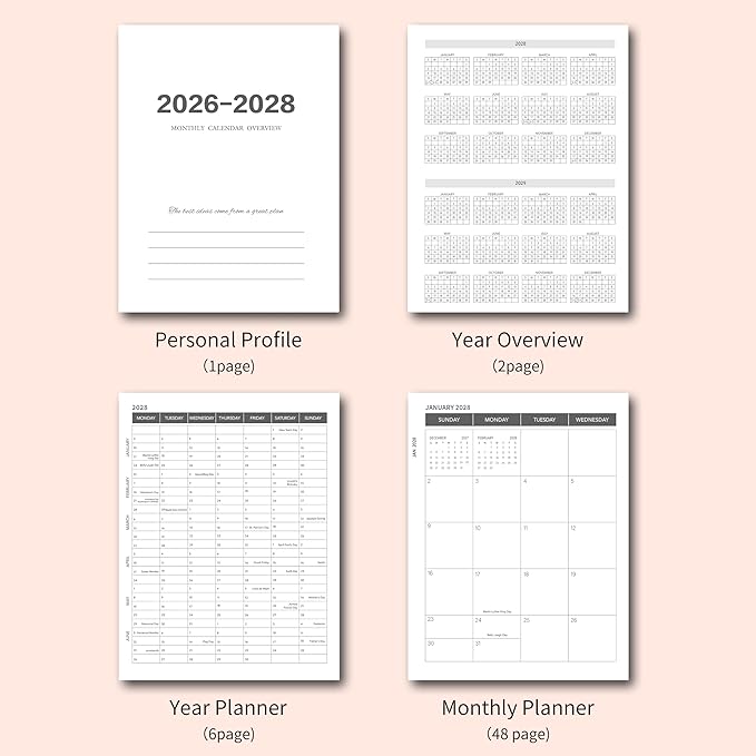 Monthly Planner 2026-2028, 2026-2028 Calendar 36 Months, 8.5" x 11", Jan 2026- Dec 2028,Metal corner protectors with Spiral Bound, 3 Years Academic Planner Perfect for School & Office for Women & Men