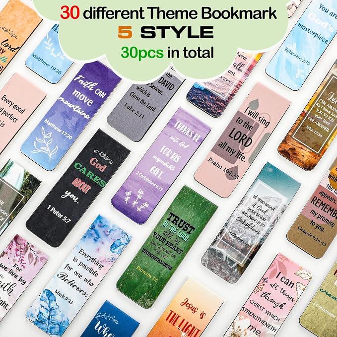 Chinco 30 Pcs Magnetic Christian Bookmarks - Bible Verse Inspirational Scripture Page Clips, Religious Prayer Bookmarks for Women, Kids, Teachers, Church Supplies & School Gifts(Mixed)