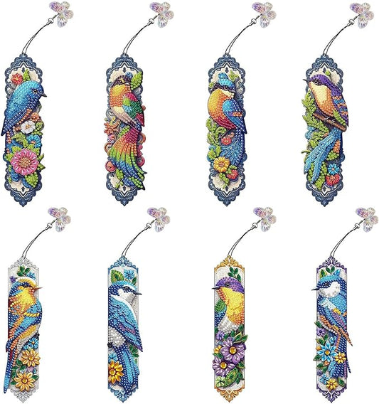 8PCS Hummingbird Diamond Painting Bookmark DIY Diamond Art Kits for Adults, Acrylic Diamond Art Bookmarks with Pendant for Book Lovers