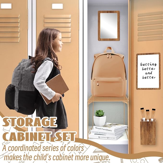 Denylo pro Magnetic Locker Accessories Kit Brown Back to School Essentials Locker Organizer Supplies Include Mirror Whiteboard Pen Shelf Pencil Case Magnet Back to School Essentials