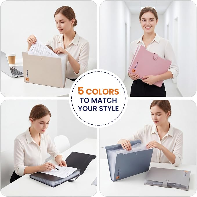OfficeOne 8-Pocket Expanding File Folder, A4 Letter Size Accordion Document Organizer with Snap Closure, Labeled Tabs & Customizable Color-Coding Stickers, Home Office School (Soft Cream)