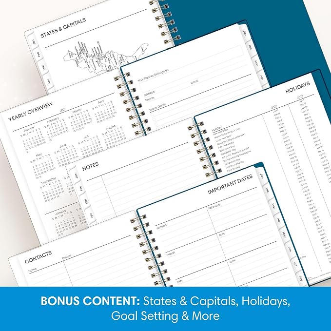 Blue Sky 2027 Weekly and Monthly Planner Calendar, January 2027 - December 2027, 5" x 8", Flexible Frosted Cover, Laminated Tabs, Durable Twin Wire Binding, Bakah Blue