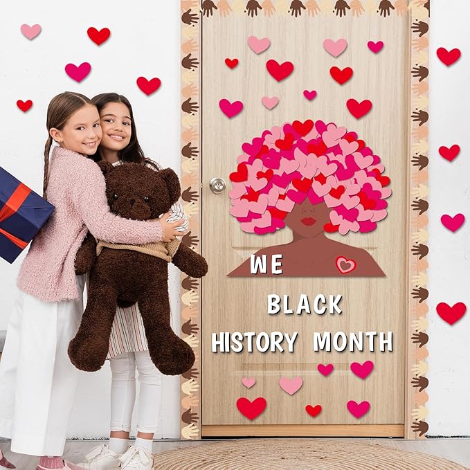 Black History Month Classroom Door Decorations We Love Black History Month Bulletin Board Set February Pink Red Heart Paper Cutouts for Valentine's Day Door Wall Chalkboard School Home Decor