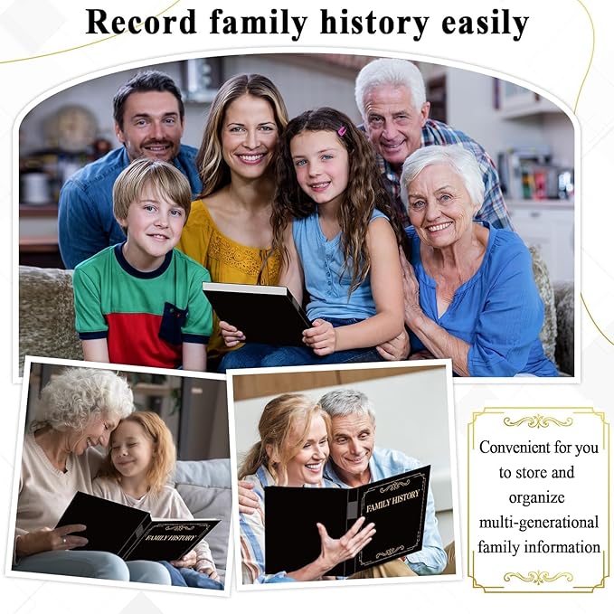 Family History Binder 3 Ring 50 Families Group Sheets 8th Generation Family Tree Chart 16 Sheets Genealogy Binder Black Cover Genealogy Organizer Supplies with Pen Loop PVC Pocket for Families History