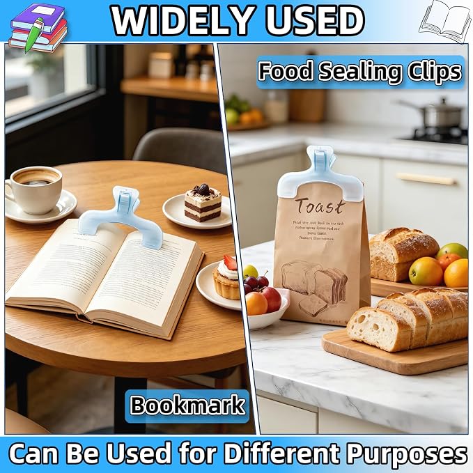 Strong Book Clip 2Pcs Transparent Blue Book Page Holder Clips，Portable Journal Clips to Hold Open，Multifunctional Practical Bookmarks Reading Book Page Holders for Cookbooks, Music Sheets, Documents