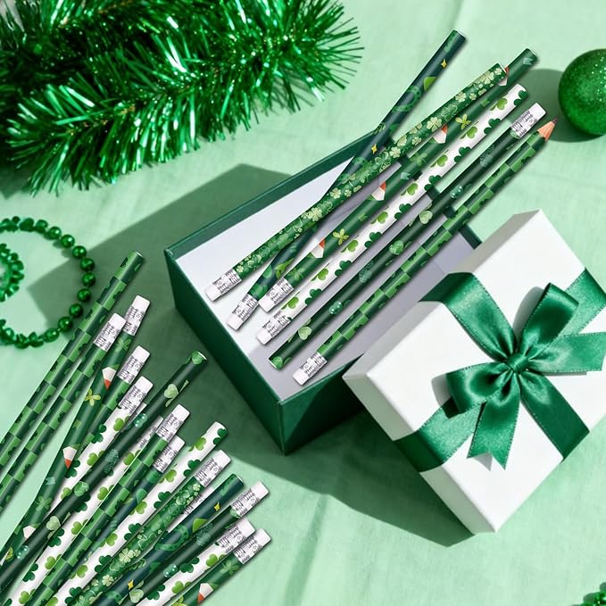 St. Patrick's Day Pencils Green Pencil Holiday Pencils for St Patrick's Day, 6 Style (72)