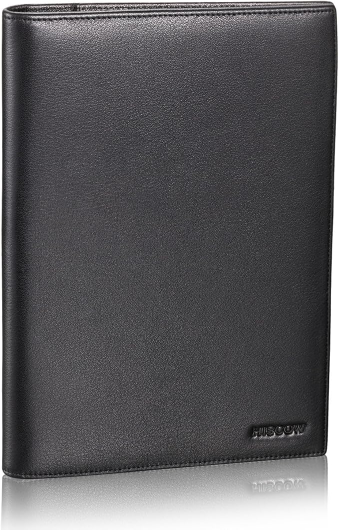 Leather 5"x 8" Junior Padfolio for Men & Women with Pen Loop, Italian Calfskin, Business Portfolio Notebook Folder (Classic Black)