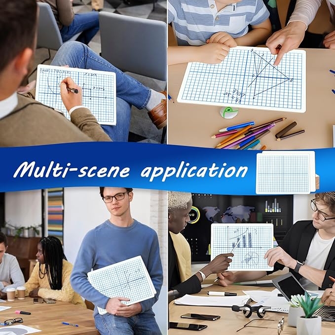 10 Pack Double Sided Dry Erase Lapboards- 9x12 Inch Mini Whiteboards with XY Coordinate Grid & Blank Back, Small Math Graphing White Boards Classroom Pack for Students and Teachers