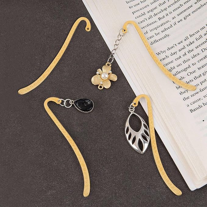 20 Pack Metal Bookmark Hairpin Beading Vintage Hook Carved Antique Tibetan Golden Alloy Embossed Bookmarks with Loop Retro Jewelry Making Charm for Crafting Book Lover Reading Enthusiast
