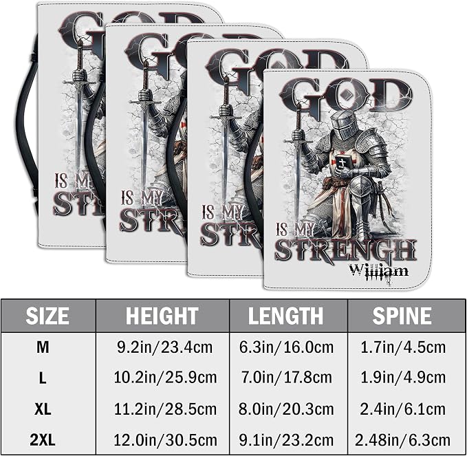 Custom Leather Bible Cover with Name – Personalized Bible Case for Women Zippered with Handle, Bookmark & Storage Pockets, Christian Gift for Mom, Daughter, Grandma (Man - God is My Strength, M-2XL)