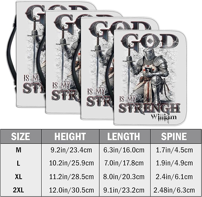 Custom Leather Bible Cover with Name – Personalized Bible Case for Women Zippered with Handle, Bookmark & Storage Pockets, Christian Gift for Mom, Daughter, Grandma (Man - God is My Strength, M-2XL)
