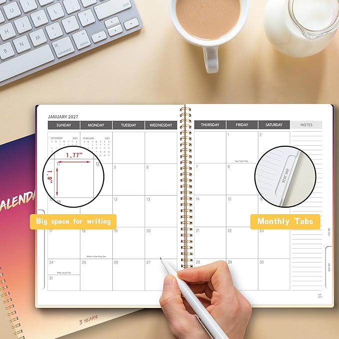 Monthly Planner 2025-2028, 2025 Calendar 36 Months Planner With Monthly Tabs, July 2025- June 2028, 8.5" x 11", 3 Years Academic Calendar Hard Cardboard Cover with Spiral Bound, Perfect for School & Office for Women & Men