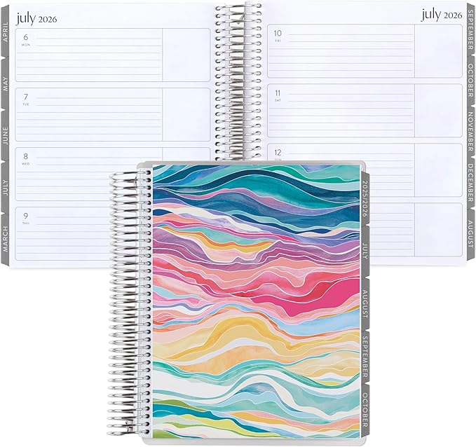 7x9 Coiled Life Planner (January 2026 - December 2026) - Layers Colorful classic cover, horizontal layout, Minimal theme, platinum coil